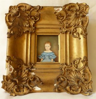 Antique Early 19th Century Portrait Miniature Of A Young Girl In Frame