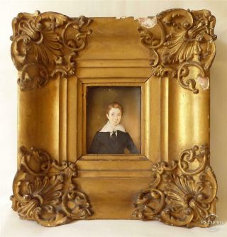 Antique Early 19th Century Portrait Miniature Of A Young Man In Frame