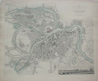 1853 Sduk Map St.  Petersburg Russia Winter Palace Neva River Bridges