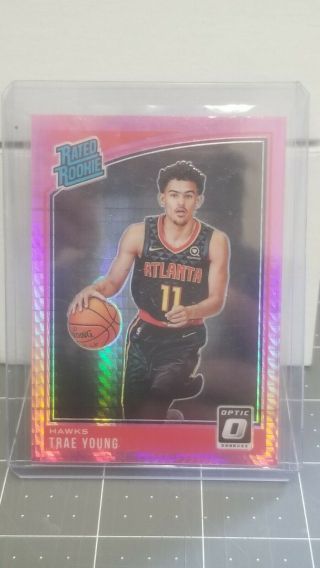 2018 - 19 Panini Donruss Optic Trae Young Rated Rookie Pink Hyper Prizm Rc 198