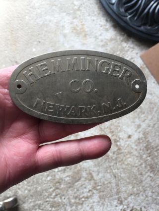 Vintage Hemminger Co Sheet Metal & Plate Work Newark,  Nj Id Plate Tag