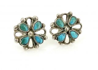 Vintage Filigree Sterling Silver & Turquoise Petite Decorative Post Earrings