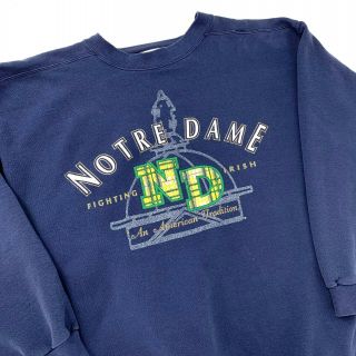 Vintage University Of Notre Dame Sweatshirt Made In Usa Size Xl Blue Crew