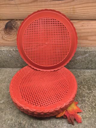 Set Of 8 Vintage Plastic Basket Weave Paper Plate Holder Orange