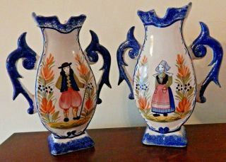 Antique Handled Vases Urns Jugs Signed Henriot Quimper France 120