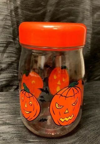 Vintage Halloween Candy Jar 1980s Glass Pumpkin Jack O Lanterns France
