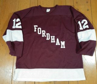 Vintage Ak Made In Canada Fordham University Large Hockey Jersey Burgundy 12