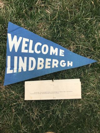 Charles Lindbergh Pennant Souvenir Lindy Day Welcome Lindbergh With Note