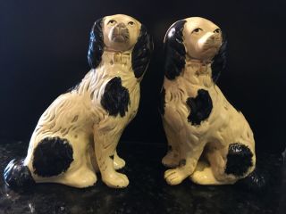 Handsome Antique Matching Staffordshire Spaniel Dog Statues Bookends