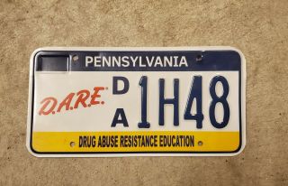 Pennsylvania Black Dare License Plate Pa Drug Abuse Resistance Da1h48 D.  A.  R.  E.