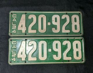 1924 California License Plates Set 420 - 928 Vintage Auto Car Matching Pair
