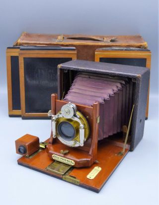 Antique Rochester 4x5 Cycle Poco 2 Folding Camera With Case And Film Holders