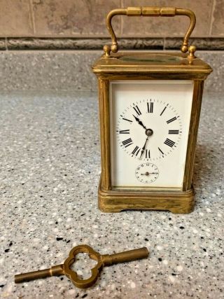 Antique French Aiguilles Brass Carriage Clock With Alarm And Key