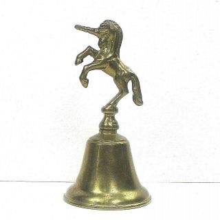 Bell Cast Brass Handbell W Unicorn Handle 5.  5 " Vintage/antique ᵗ C1