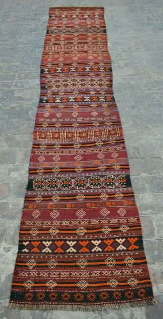 Y481 Cute Vintage Afghan Tribal Nomad Sumak Kilim Turkish Rug Runner 2 