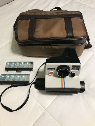 Vintage Polaroid One Step Land Camera With Rainbow Stripe / Flash / Camera Case