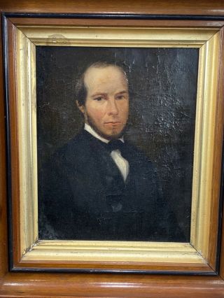Antique 19thC American Portrait Oil Painting O/C Distinguished Gentleman Framed 2