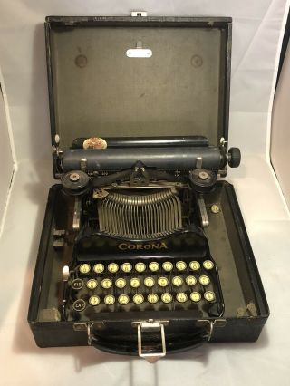 Antique Corona Folding Model 3 Typewriter With Custom Wood Case