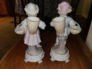 Antique Pair (2) Meissen Porcelain Figurines Boy and Girl with Baskets 9 