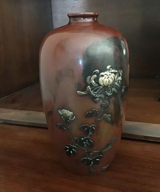 Antique Japanese Meiji Period Nogawa Mixed Metal Bronze Vase Flying Crane Japan