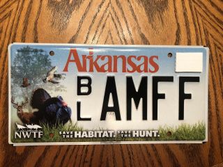 Arkansas Turkey Deer Duck License Plate Hunting Wildlife Save Habitat Nwtf