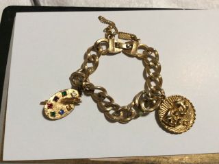 Vintage Signed Monet Gold Tone Charm Bracelet With 2 Charms
