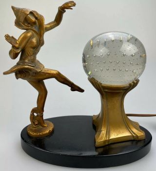 1930 J.  B.  Hirsch Gerdago Pixe Girl Harlequin Lamp Murano Crystal Ball Paperweight