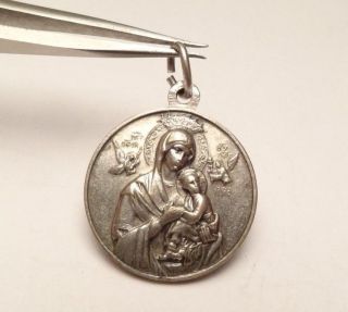 Vintage Our Lady Of Perpetual Help/paulus Vi Pont Max Medal Pendant Silver Tone