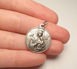 Vintage Our Lady of Perpetual Help/Paulus VI Pont Max Medal Pendant SIlver Tone 2
