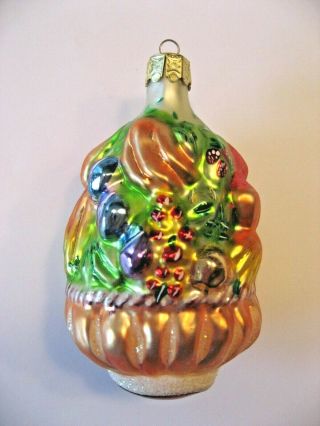 Vintage Christopher Radko Fruit Basket Glass Christmas Ornament Made In Poland