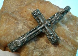 Rare Antique C.  18th Century Large Silver " Old Believers " Orthodox Cross Pendant