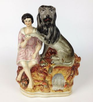 Androcles & Lion - Antique 19th Century Victorian Staffordshire Figure Group Rare