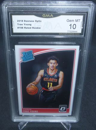 2018 - 19 Donruss Optic Trae Young Rookie Card 198 Gma Graded Gem 10