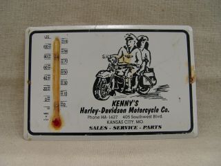 Vintage Harley - Davidson Motorcycle Dealer Metal Advertising Bike Thermometer