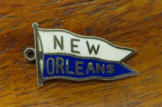 Vintage Silver Orleans Louisiana Mardi Gras Souvenir Flag Pennant Charm