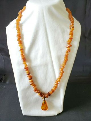Vintage Amber Nugget Necklace With Pendant
