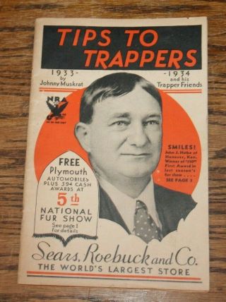 1933 - 1934 Tips To Trappers Sears Roebuck Johnny Muskrat W/ship Tags Order Form