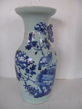 Antique Chinese Celadon Porcelain Baluster Form Vase Late 19th C.  17 "