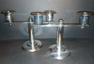 Rare Antique Wellner German Silver Plate Art Deco Machine Age Candle Holders