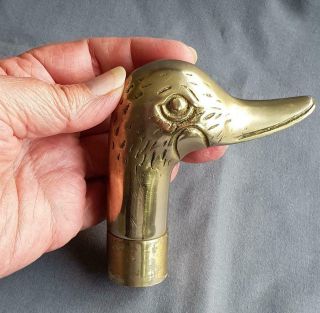 Vintage Brass Duck Head Walking Cane / Stick Handle With Inner Cork Fitting