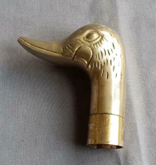 Vintage BRASS DUCK HEAD WALKING CANE / STICK HANDLE with Inner Cork Fitting 2