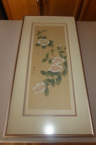 Vintage Antique Signed Chinese Framed Silk Painting He 7x19 " Butterfly Flowers