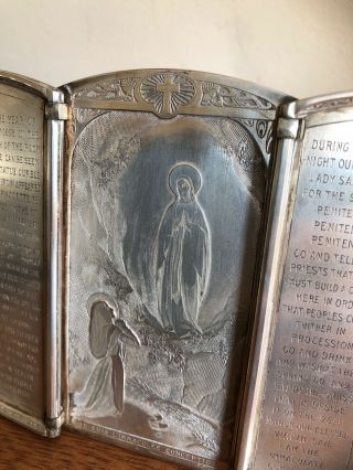 Antique French Religious Triptych Silver Plate Icon Signed B.  Wicker 2