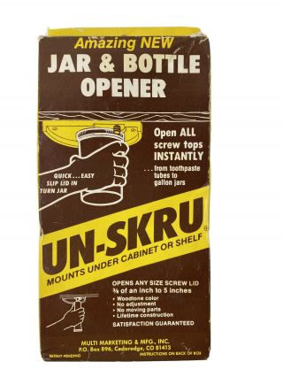 Vtg Un - Skru Under Counter Jar & Bottle Opener Model 333 Brown Woodtone Color