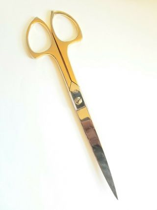 Vintage Italy Shears Hot Dropped Forged Steel Scissors 9 - 1/4 " Gold Handle