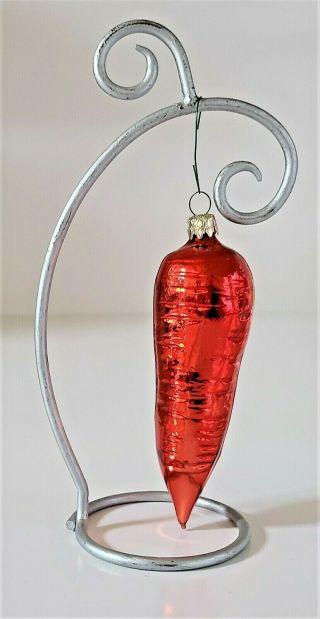 Vintage Handblown Mercury Glass Christmas Glass Ornament 6.  5 " X 2 " Carrot