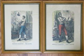 Antique Champion Of England John C.  Heenan & Tom Sayers 2 Colored Prints