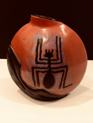 Chulucana Art Pottery Vase Vintage Signed W Ramirez Peru Nazca Line Designs