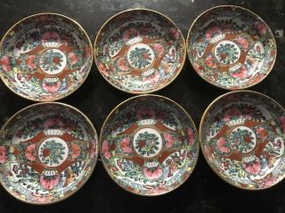 6 Vintage Japanese Porcelain Ware 3 3/4 " Plates Hand Decorated In Hong Kong