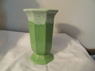 Vintage Pottery Paneled Vase Green Drip Green Foam Design By Haeger Usa